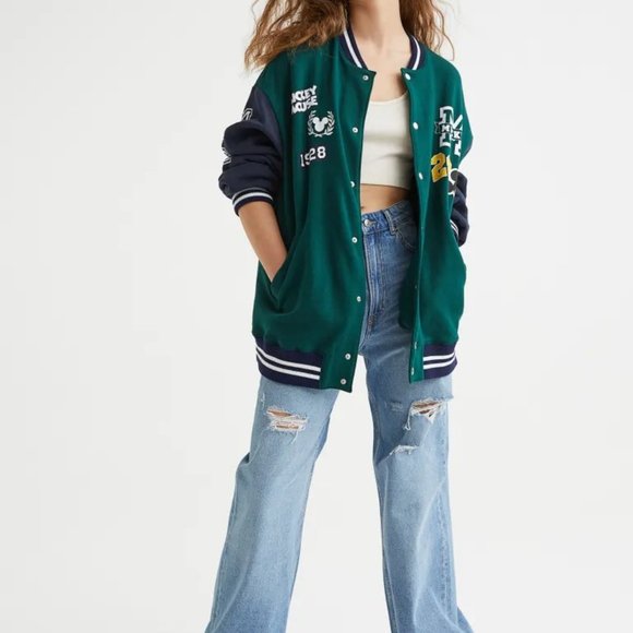 BNWT H&M Printed Baseball Sweatshirt Jacket Mickey Mouse Disney Motif - Picture 1 of 8
